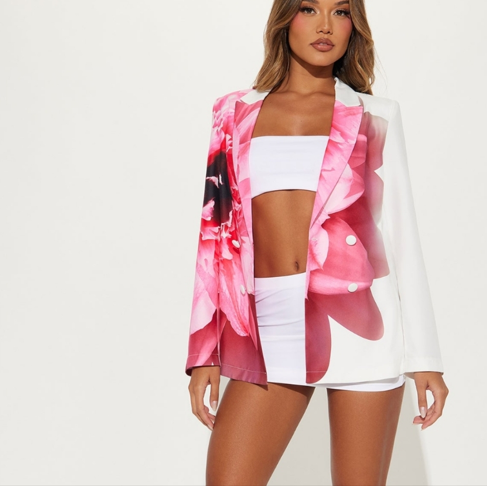 Floral Pink and White Blazer